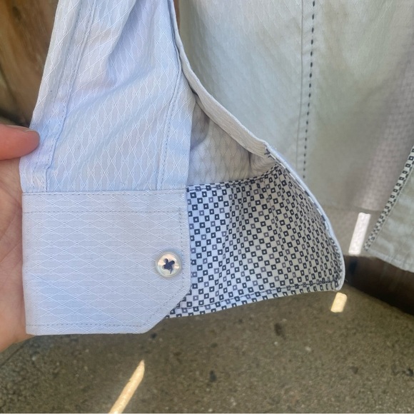 7 Diamond Men’s White Grey Western Detailed Long Sleeve Button Down Size Large - Picture 8 of 12
